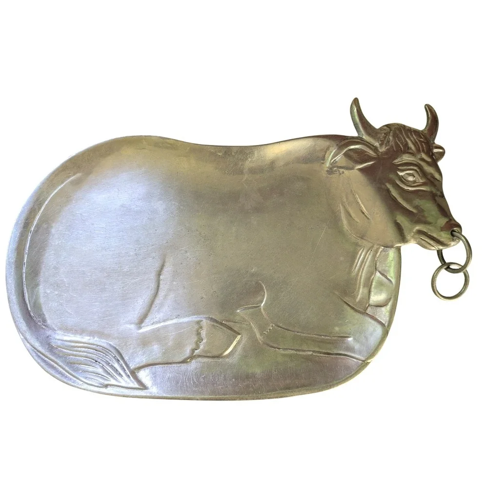 Unique Cow Bull Serving Platter Farmhouse Rustic Country Western Kitsch Heavy